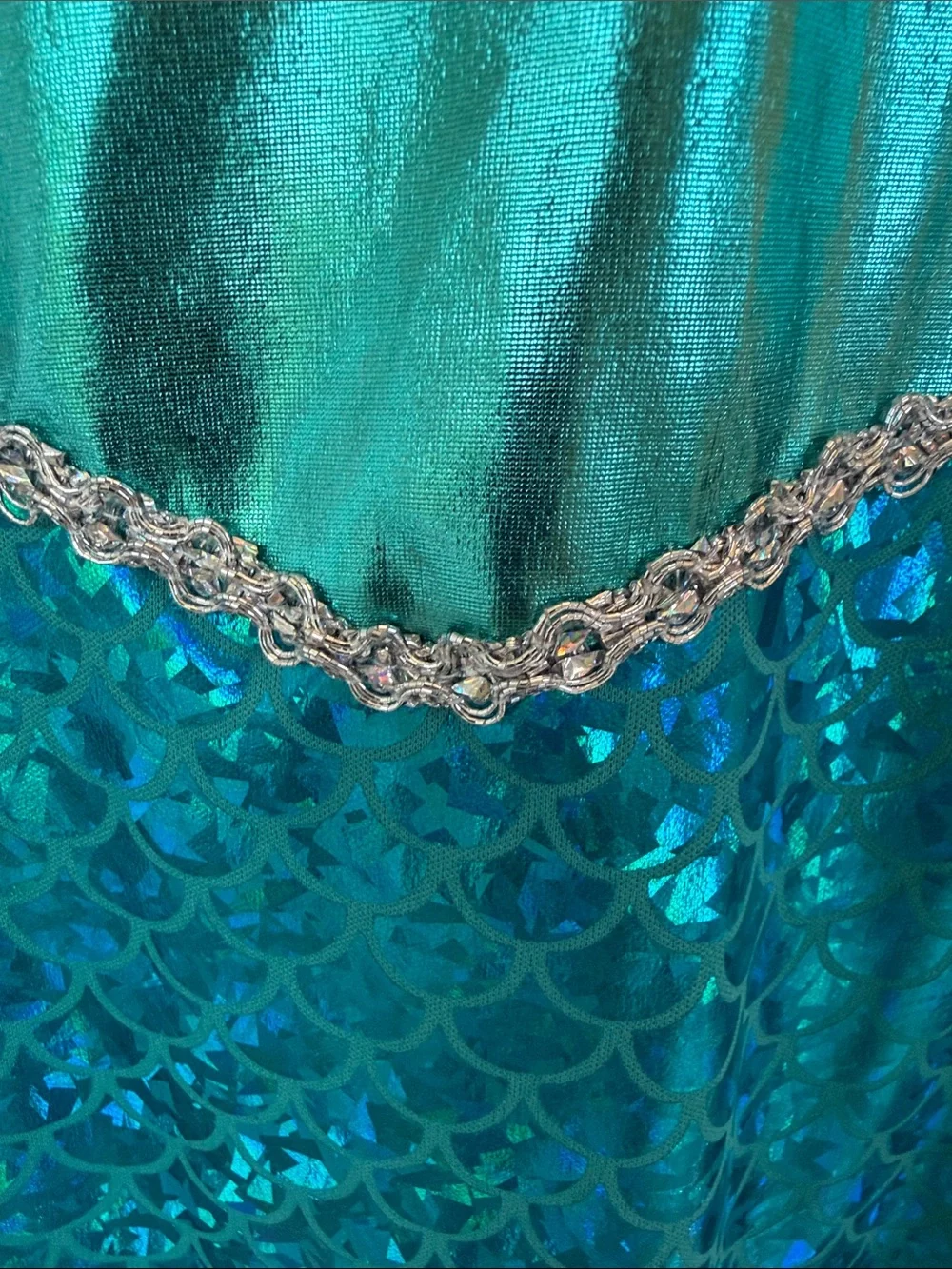 Girl’s Halloween Sparkling Mermaid Costume Dress w Pink Shell Accent - Teal/Blue